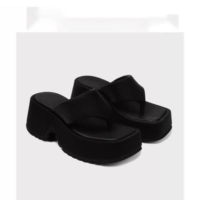 2025 été nouveau chaussures muffin à semelle épaisse imperméable table talon super haut talon compensé noir tongs à clip sandales à talons hauts