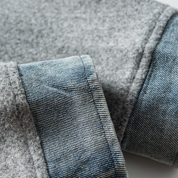 Pánská retro japonská patchwork bunda QIYOU z džínoviny a vlny pro jaro/podzim