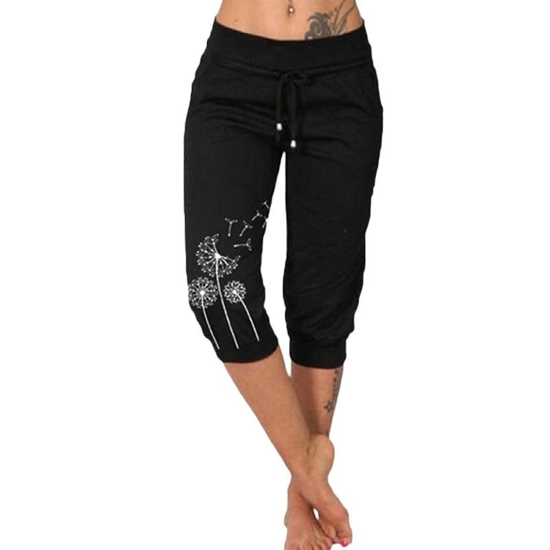 Large Casual Pants with Fashionable Print, Loose Fit, High Waisted and Lace Up Cropped Pants