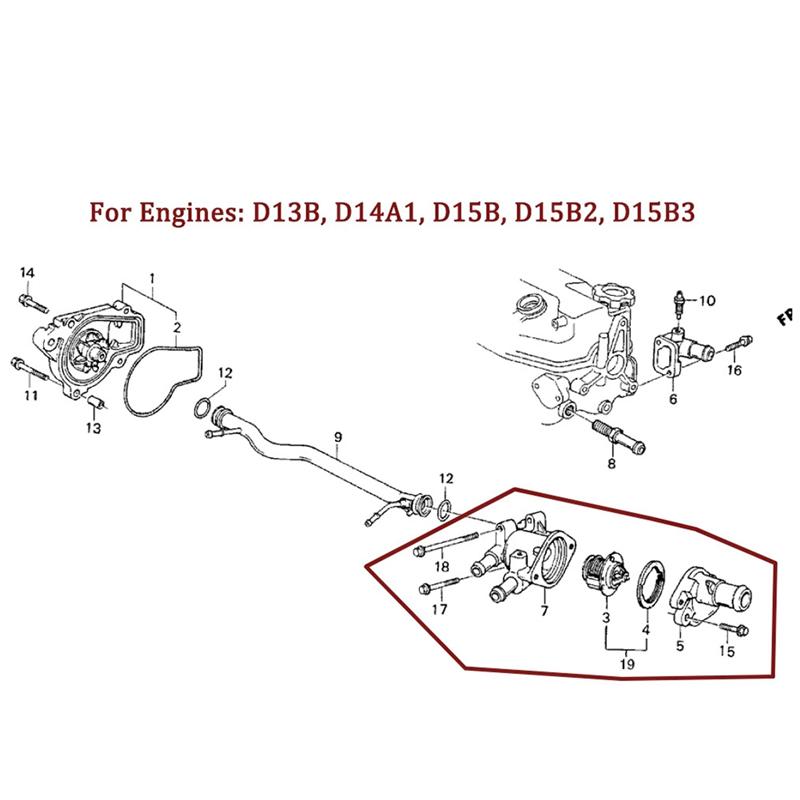 ABLZ-3PC Car Engine Coolant Thermostat Housing For Honda Civic CR-X 19320PM3010 19320-PM3-010 19311-PM3-000