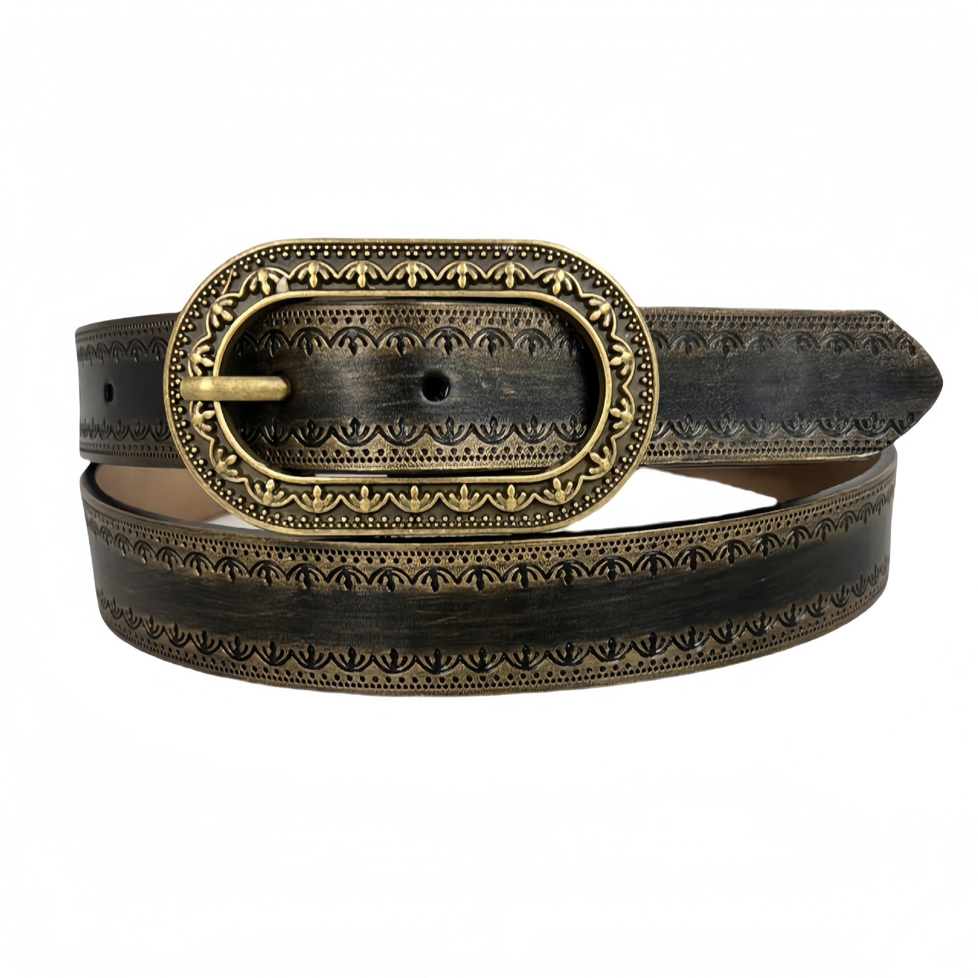 

Retro Gradient Leather Belt, Cowhide Coat, Denim Belt, Embossed Belt 110cm