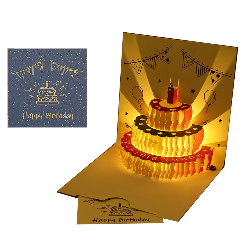 3D Pop up Happy Birthday Cake Led Light Foldable Paper Cards for Birthday
