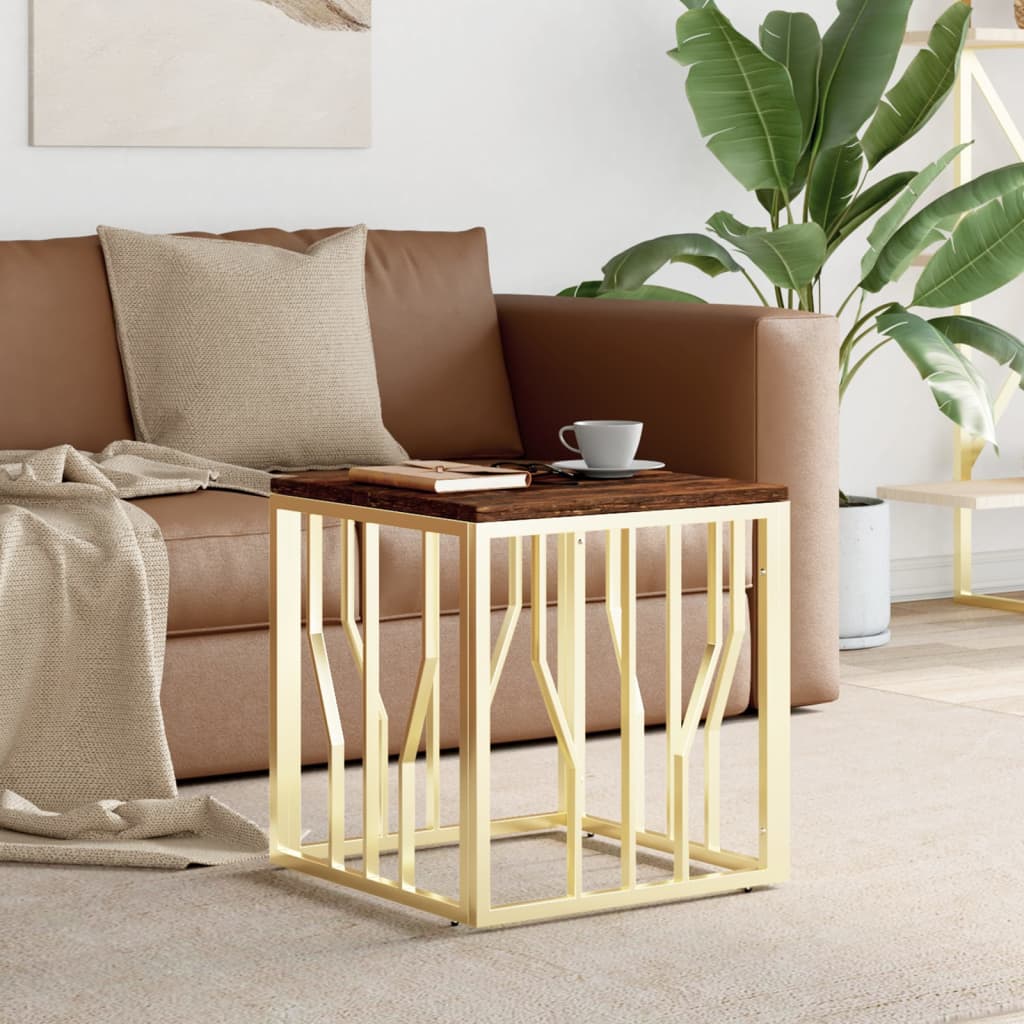  Coffee Table, Gold, Stainless Steel and Solid Reclaimed Wood