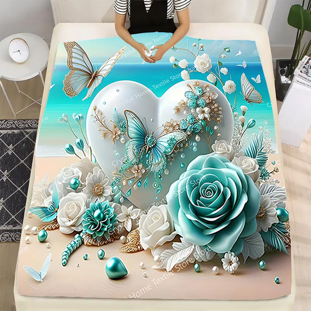 Themed Beach Scene 3D Print Flannel Blanket, Soft Warm Throw Blanket Nap Blanket For Couch Sofa Office Bed Camping Trave Blanket