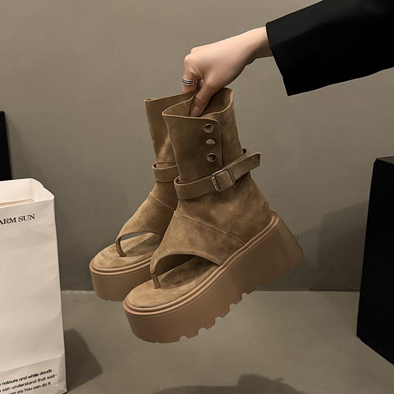 

Туфли на платформе с открытым носком, женские сандалии, модная толстая подошва, слипоны, летний уличный стиль, женские сандалии-ботильоны 35 хаки