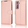 Galaxy S21 Leather Wallet Case, Flip Protective Case Cover with Wallet Card Holder, Stand and Wrist Strap - Rose Gold