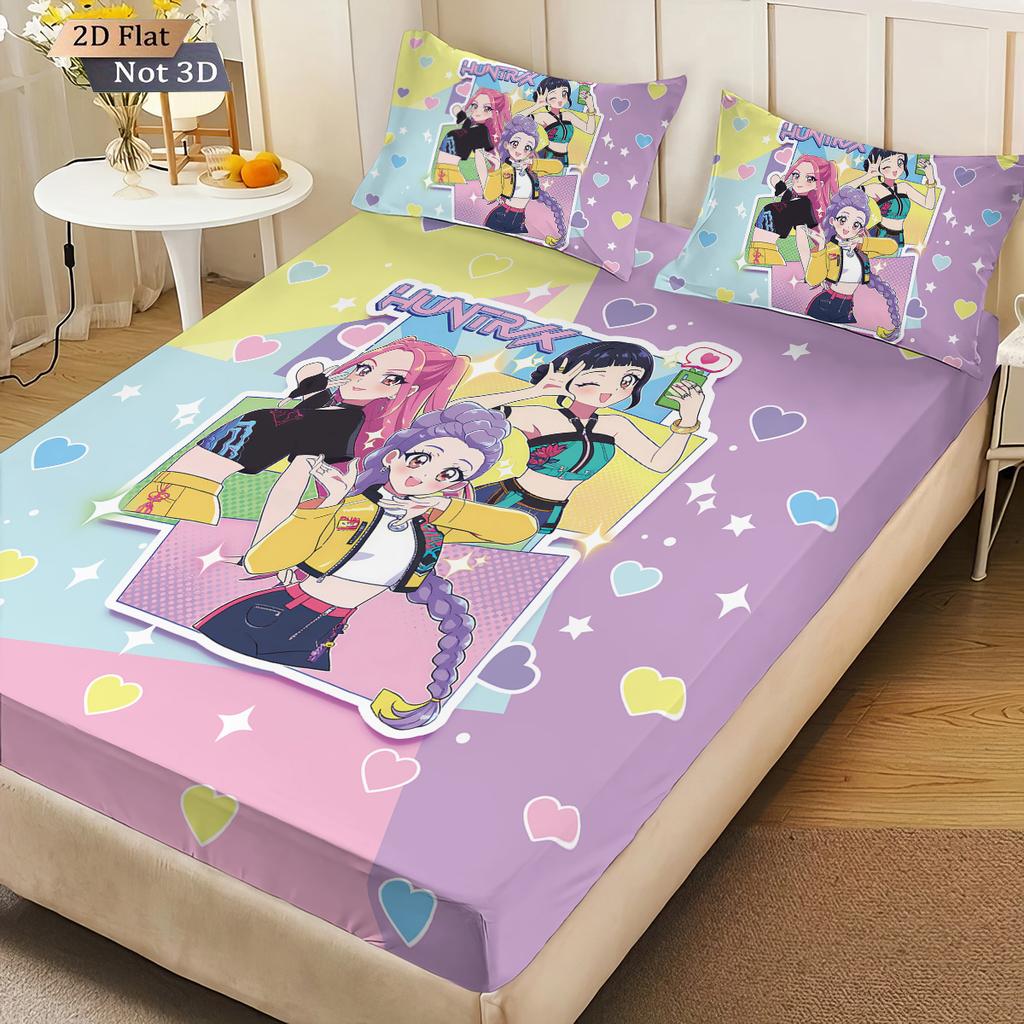 3pcs K-Pop Demon Hunters Print coreless Bed Sheet Set Multi Size Soft Bed Cover Bedroom Bedding Decoration Machine Washable