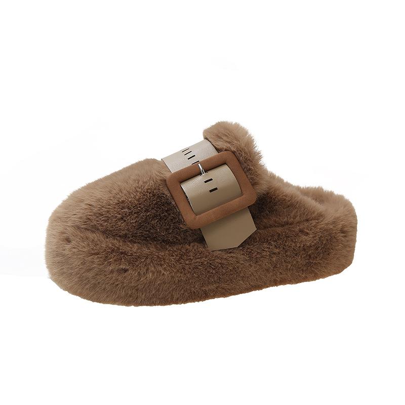 Fashion High-end Fluffy Slippers Women's 2025 Autumn and Winter New Outer Wear Thick-soled Muffin Half-slippers Head-wrapped Cotton Slippers