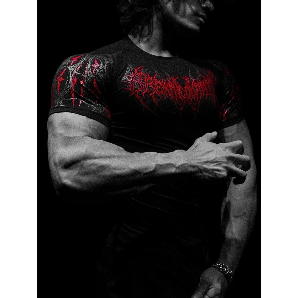 FitnessTight-fitting Heren Sportschool Workout T-shirt - Sneldrogend Compressie Korte Mouw Top Voor Bodybuilding Hardlopen Training Atletische Sportkleding L