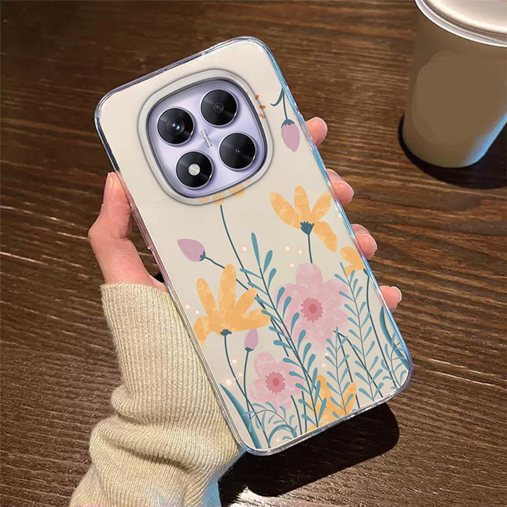 Romantic Lace Pattern Phone Case For Xiaomi Redmi Note 14 Pro 14C 6.88" Transparent Clear Shockproof Flower oil Painting Cover