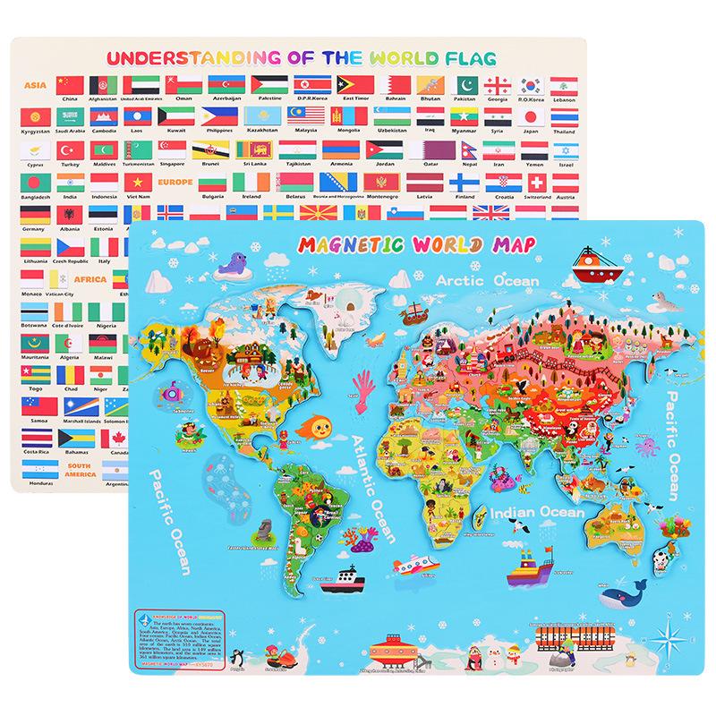 High Quality Kids Wooden Magnetic World Map Education Toys Children Early Education Learning Toys Geographic Cognition Game Toys