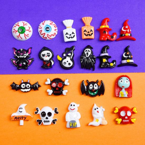 10Pcs Halloween Resin Flat Accessories Bat Back Cute Ghost Burst Skull Witch Mini Eyeball Ornament Mixed