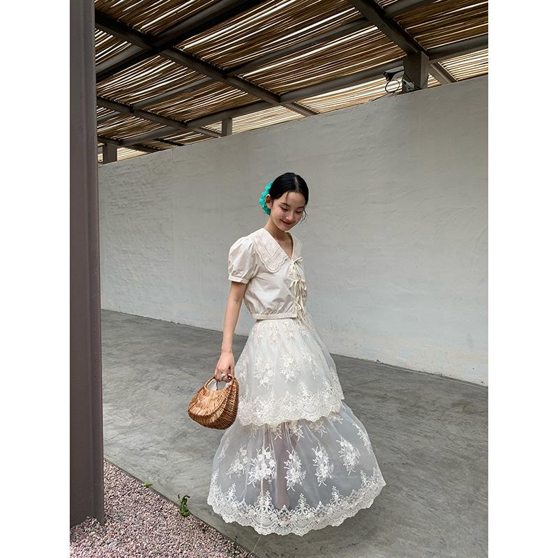 Interpret Beauty Summer 2025 French Lace A-line Midi Skirt S5185
