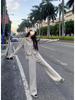 Women's Two-Piece Hooded Zip-Up Sweatshirt & Wide-Leg Pants Set - Casual, Loose Fit for Spring & Autumn, Trendy Korean Style
