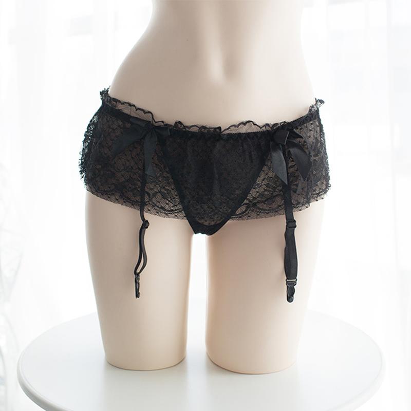 Double-Layer Lace Puff Mini Skirt Women Sexy Transparent Panties Collocation Hose Garter Suspender Belt For Stockings