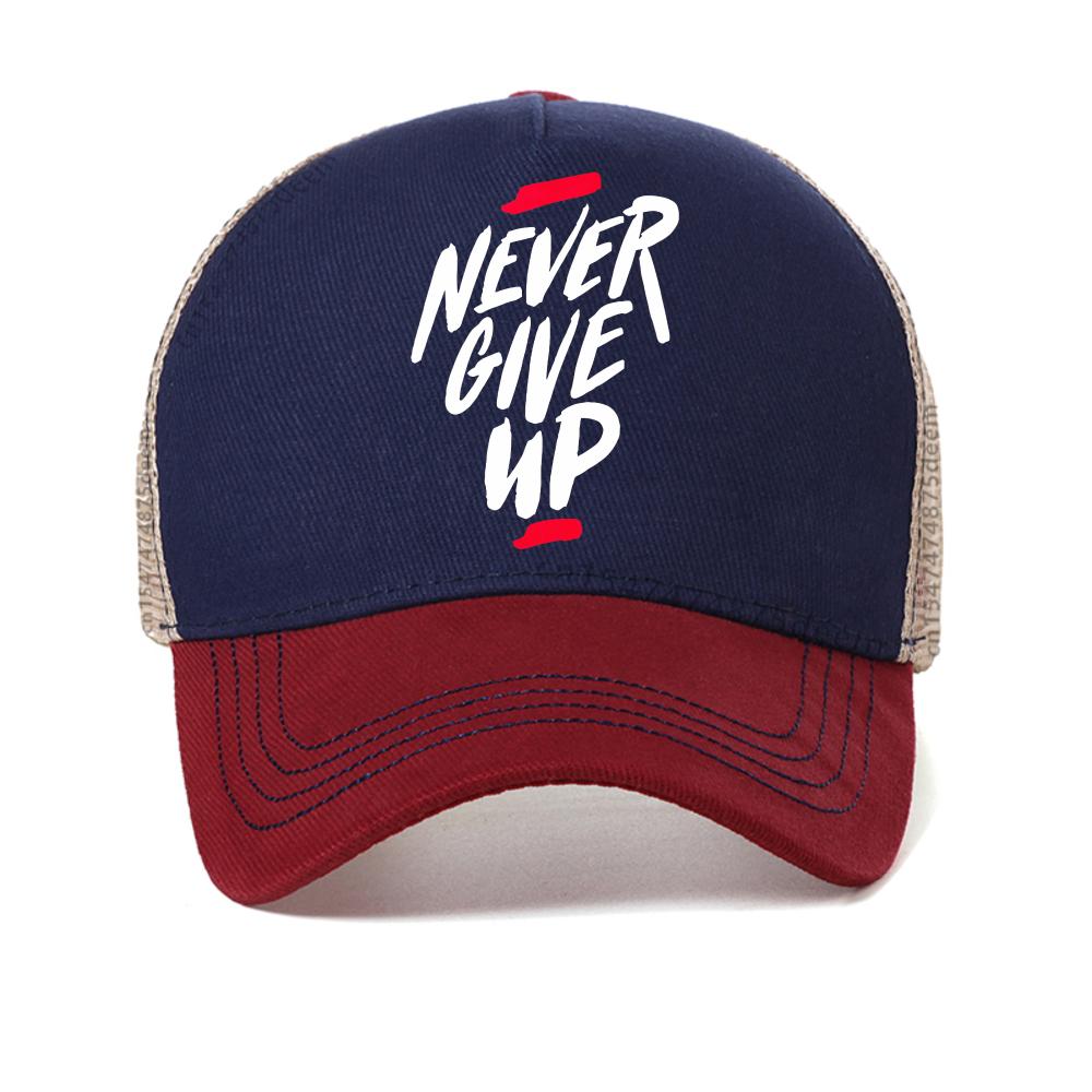 

NEVER GIVE UP Print Design Men S baseball cap summer outdoor Casual sports caps fashion women Breathable mesh cool Snapback hat Adjustable