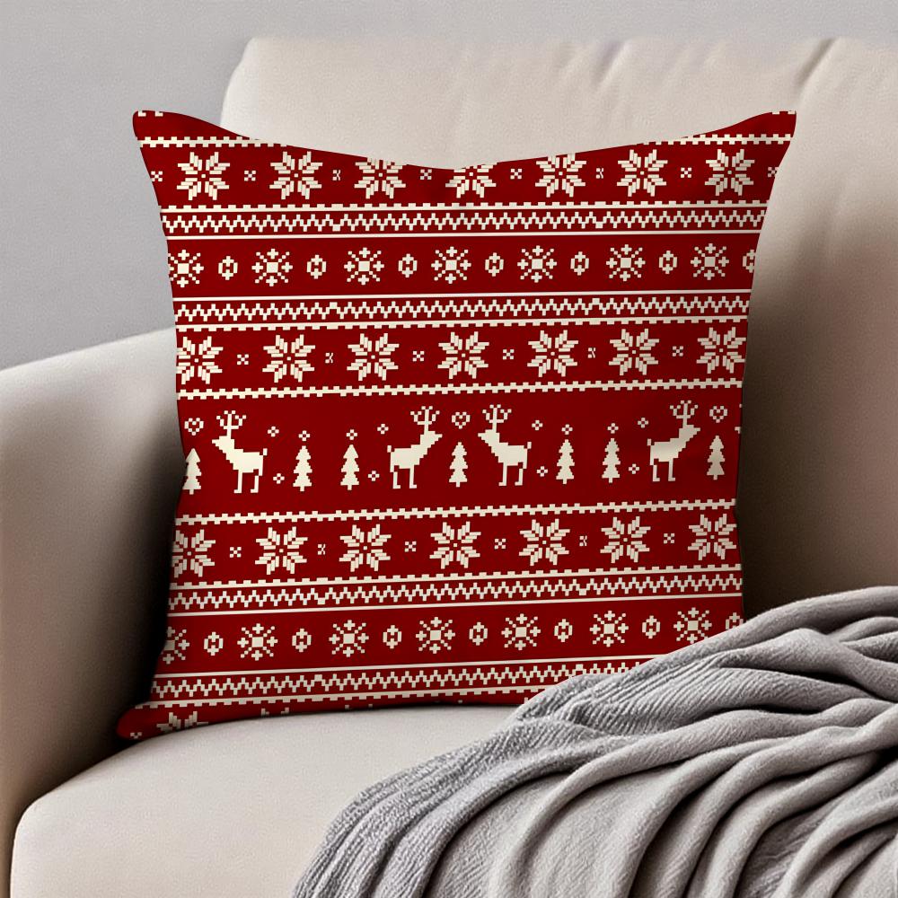 Christmas Illustration Festive Cushion Cover Pillowcase Antidustmite Invisible Zipper Short Plush Sofa Cushion