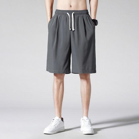 Men Shorts Elastic Waistband Drawstring Design Summer Sport Pants Ultra-Thin Ice Silk Fitness Short Pants