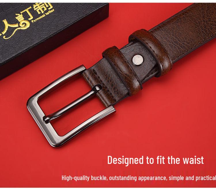 Men's Genuine Leather Belt - High-End Business & Casual Style, Needle Buckle, Suitable for Middle-Aged and Young Men.