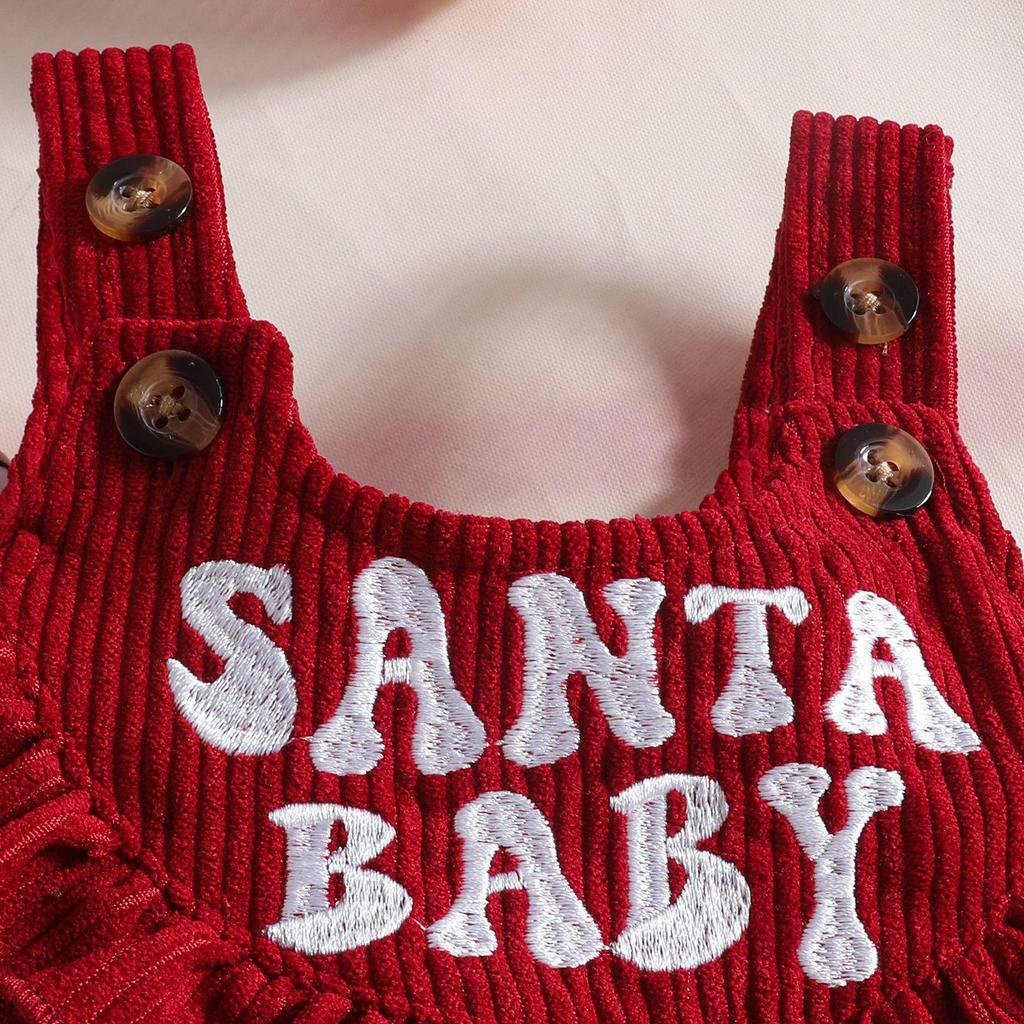 Baby Christmas Corduroy Suspender Skirt Set: Embroidered Dress Romper for Ages 0-1, European & American Style