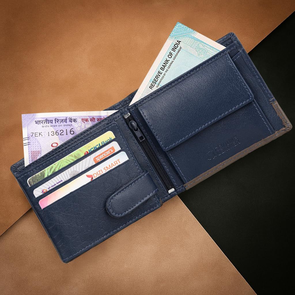 URBAN FOREST Seattle Blue/Taupe Leather Wallet for Men