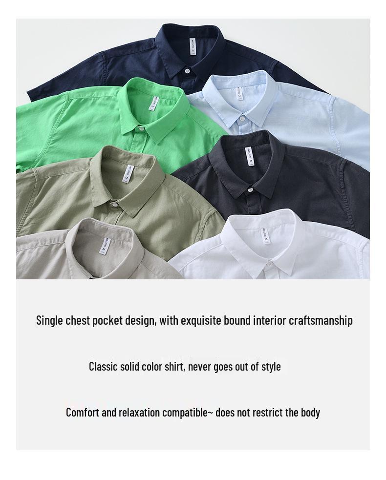 L990 Men's Minimalist Cotton Linen Square Neck Short Sleeve Shirt, Solid Color