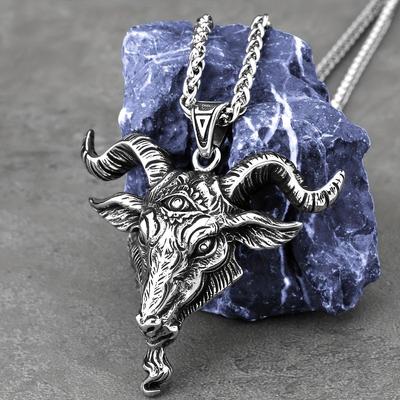 Viking Gothic Lucifer Satan Bullhead Pendant Necklace for Men's Vintage Creative Personality Punk Animal Pendant Accessories