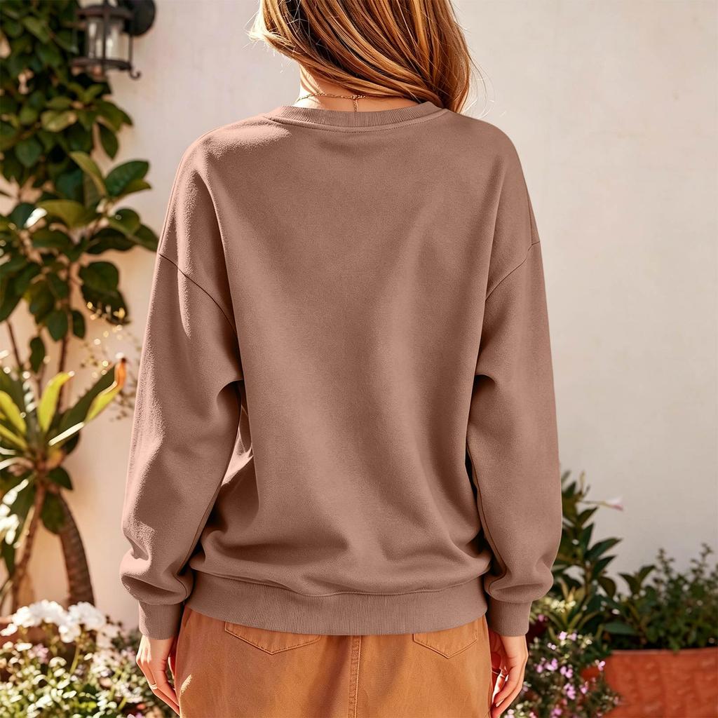 Women's Color Neck Long Sleeve Sweatshirt Pullover Top for Casual Everyday Wear