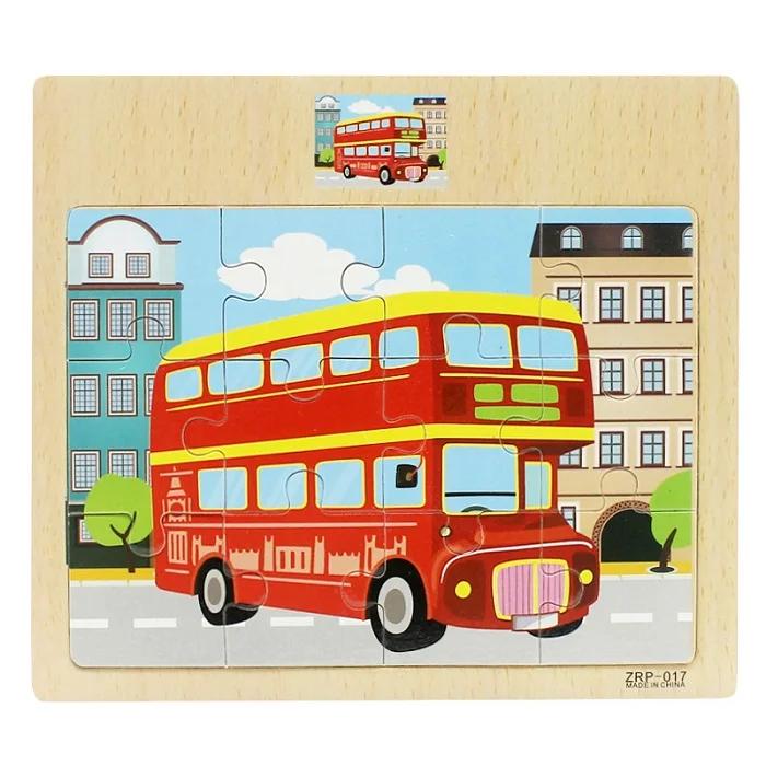 1pc Wooden Jigsaw Puzzle Kids Cartoon Animals Traffic Car Puzzles Game Kids Montessori Educational Toys for Children