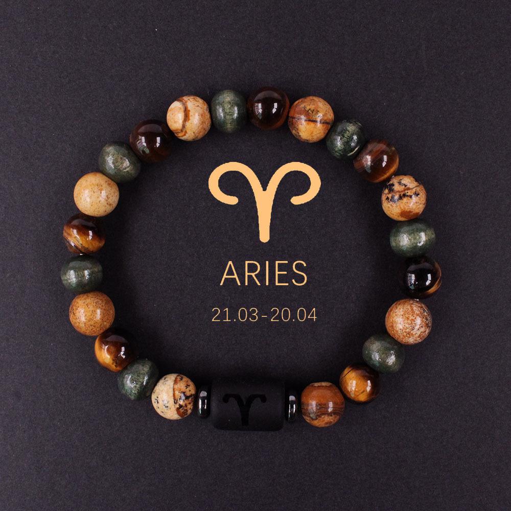 12 Constellations Natural Stone Beaded Bracelet Zodiac Tiger Eye Stone Bracelet for Women Men