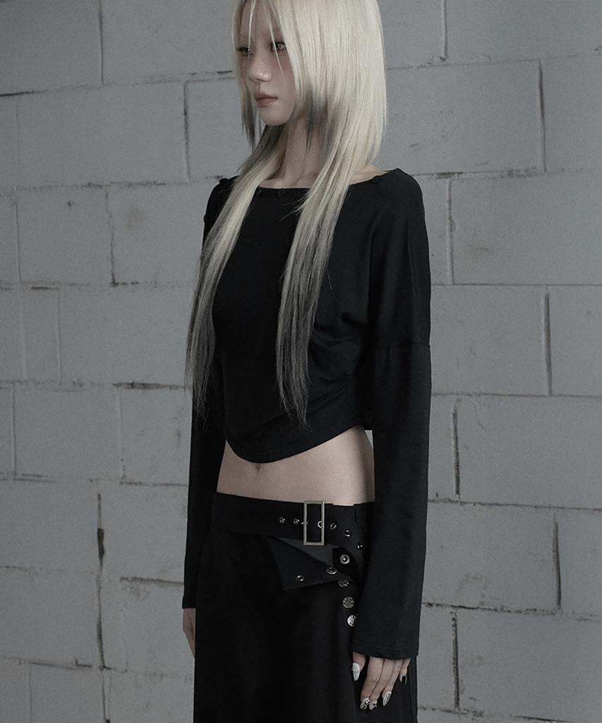 ETRE AU SOMMET Shoulder Line Button Long Sleeve (Black)
