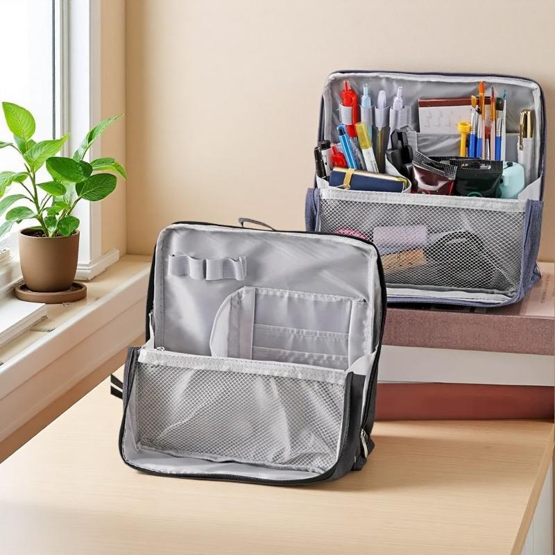 Large-Capacity Cosmetic&Stationery Organizer Bag Multifunctional Portable Multi-Layer Beauty Cosmetic Bag with Mesh Compartments