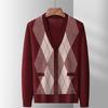 Men's Thickened Wool Knit Cardigan - Long Sleeve, Warm, Business Style for Autumn & Winter, Middle-Aged Dad's Sweater