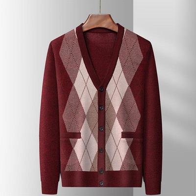 Men's Thickened Wool Knit Cardigan - Long Sleeve, Warm, Business Style for Autumn & Winter, Middle-Aged Dad's Sweater