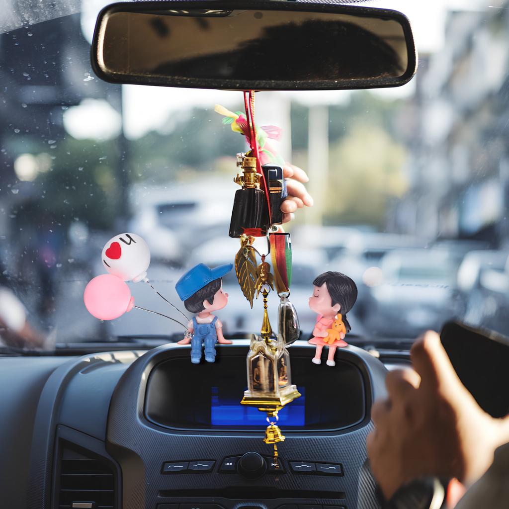 Cartoon Couple Ornaments Car Decor Romantic Balloon Girls Boys Figurines Auto Interior Dashboard Gifts Cute Home Taple Decor
