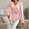 A High-end and Elegant Commuting V-neck Three-dimensional Floral Shirt Top for Women