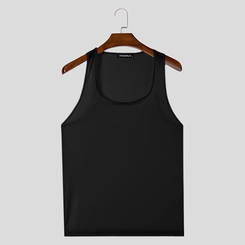 

INCERUN Летние мужские безрукавные полупрозрачные эластичные облегающие майки для спортзала, нижнее белье L чёрный