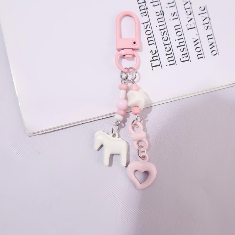 Cute Cartoon Alloy Pony Beaded Pendant Keychain Fashion Key Ring Bag Pendant Kawaii Mobile Phone Chain Accessories Gifts