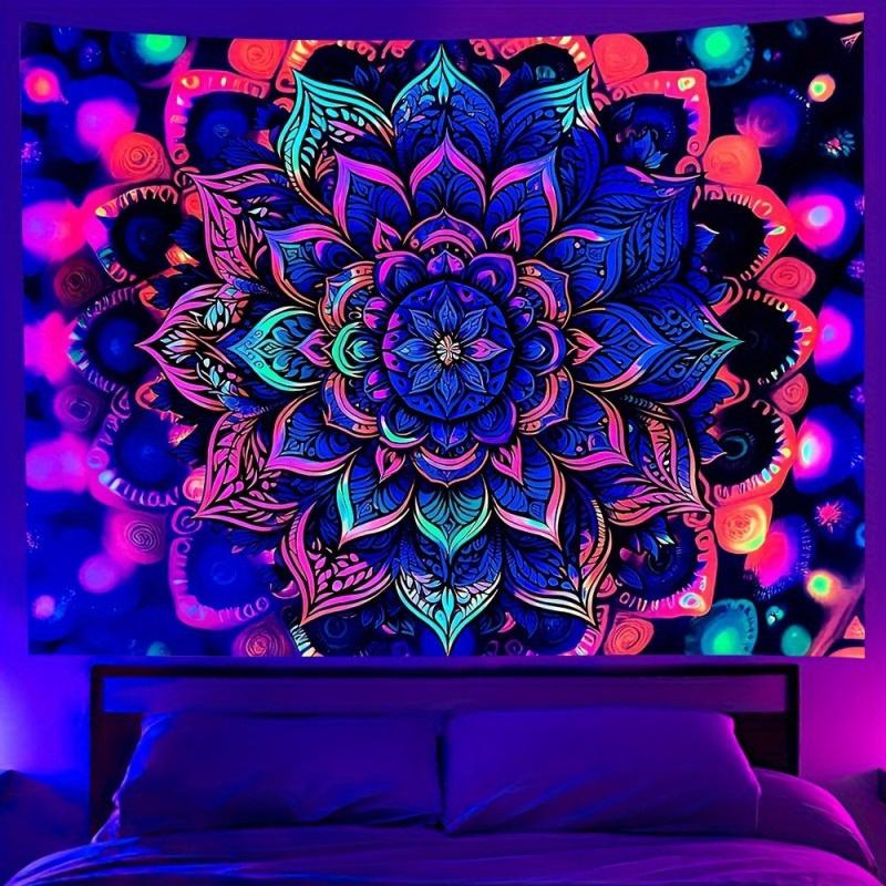VIKAMA Fluorescent Mandala Tapestry with Neon Bohemian Patterns for Bedroom Living Room Decor Aesthetic Wall Art