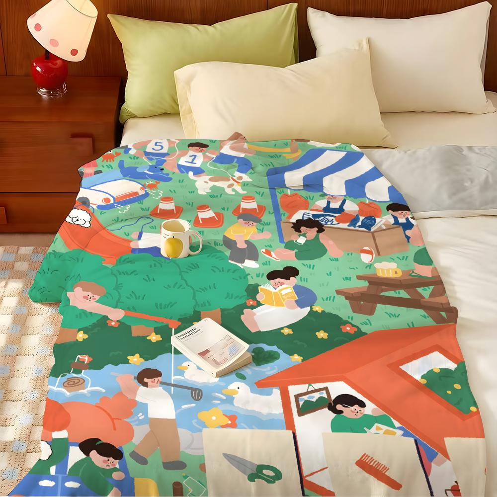 Art S-soupsoup Throw Flannel Throw Blanket, Lightweight Cozy, Durable Washable Cute Cool