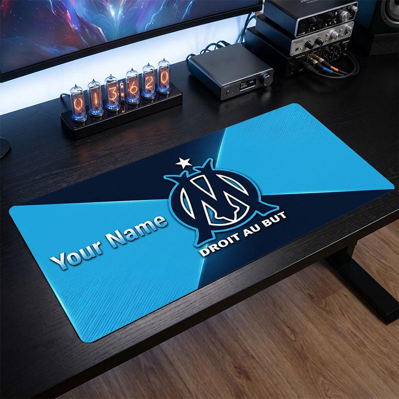 Olympique Marseille FC Custom Large Mouse Pad, Personalized Name Text Print, Football Logo Non‑Slip Desk Mat Gaming Gift