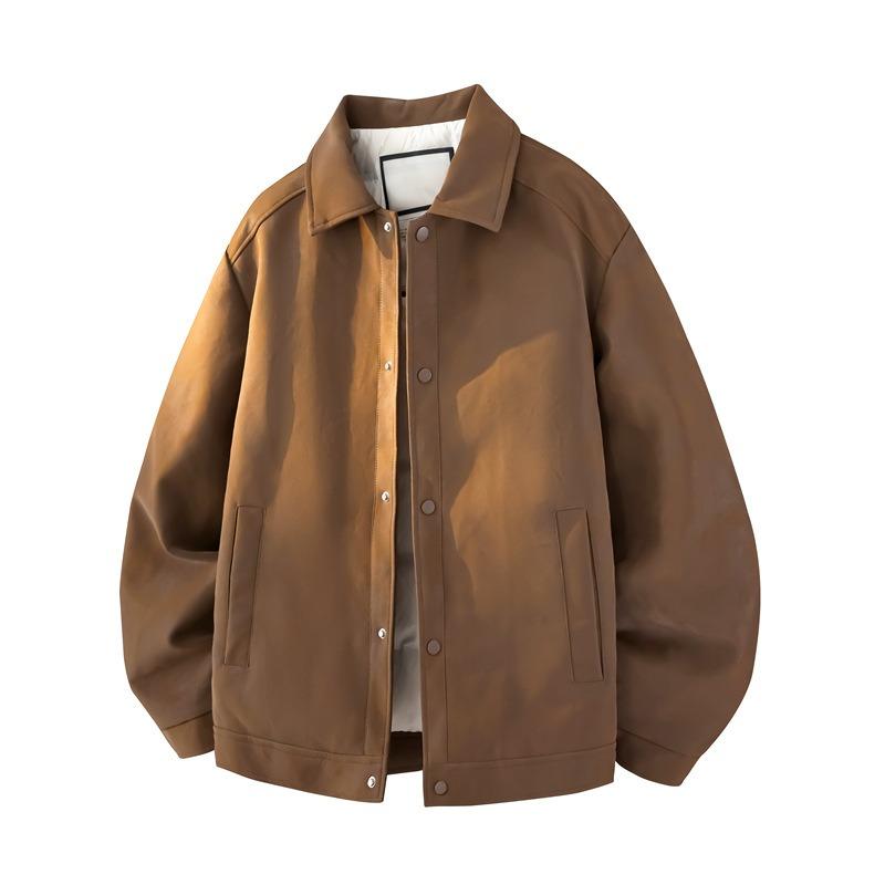 Down Jacket Men's% White Duck Down Winter New Loose Lapel Leather Jacket Men's