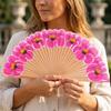 Chinese Style Wooden Folding Fan Hand-Painted Pattern Handheld Fan Ancient Flower Fan  Women Use
