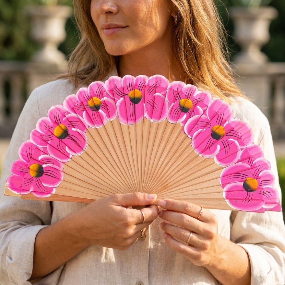 Chinese Style Wooden Folding Fan Hand-Painted Pattern Handheld Fan Ancient Flower Fan Women Use
