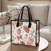 Cute Strawberry Printed Tote Bag Portable Daily Use Fashion Handbag for Women Casual Shopping Carry Bag