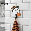 Solid Wood Wall Decoration Halloween Themed Hook, Decorative Ghost Pattern Key Hanger, Self Festive Home Decor Adhesive Backing Base Hook for Bathroom
