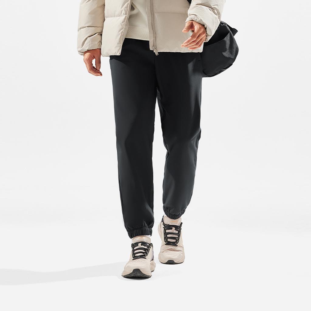 Li Ning Fitness Series Solid Color Mid Waist Comfortable Breathable Fleece Warm Cuffed Sports Long Pants Men Bottoms Black AYKU673-1