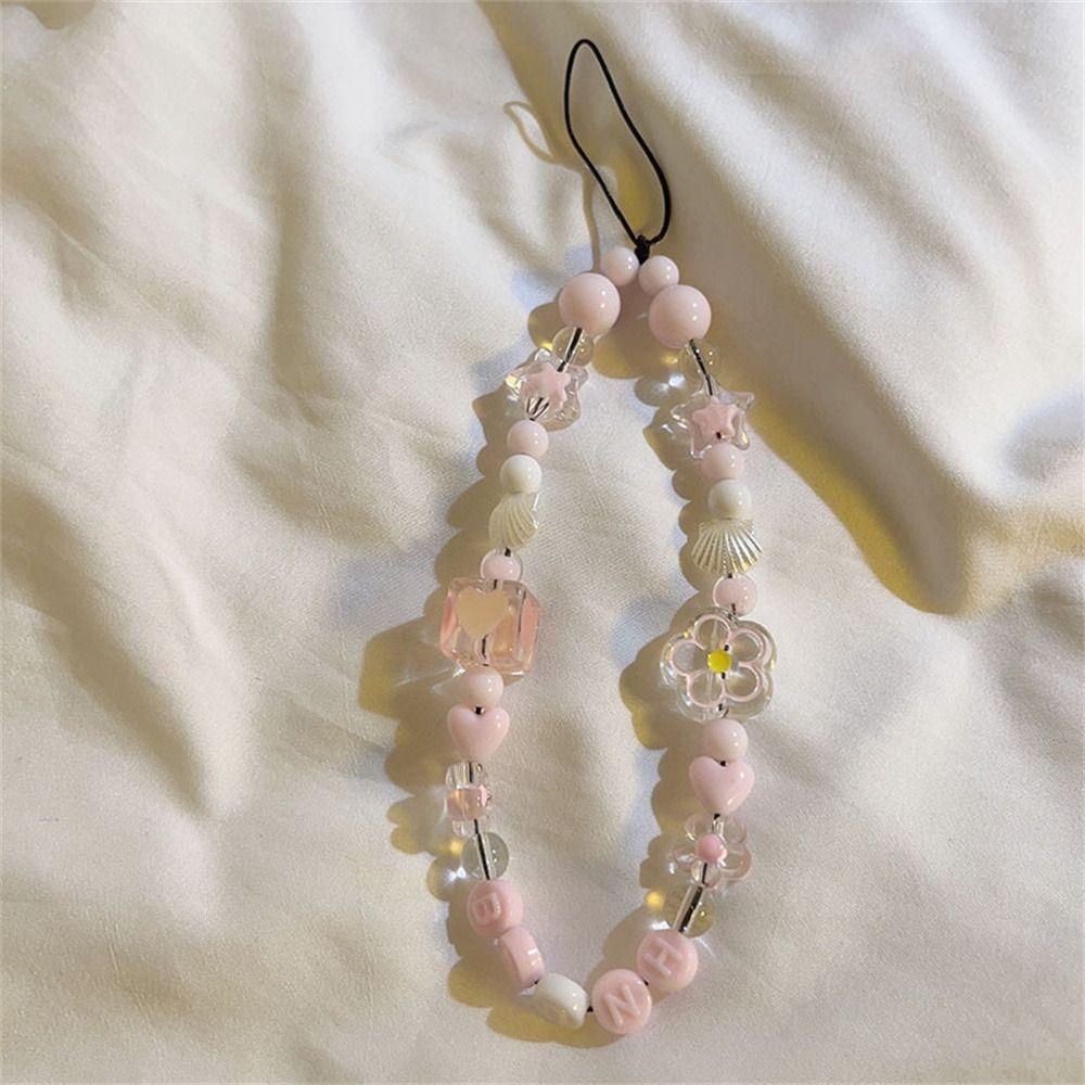 Sweet Girls Mobile Phone Lanyard Hanging Cord Cellphone Chain Beaded Phone Strap  Trendy Pendant