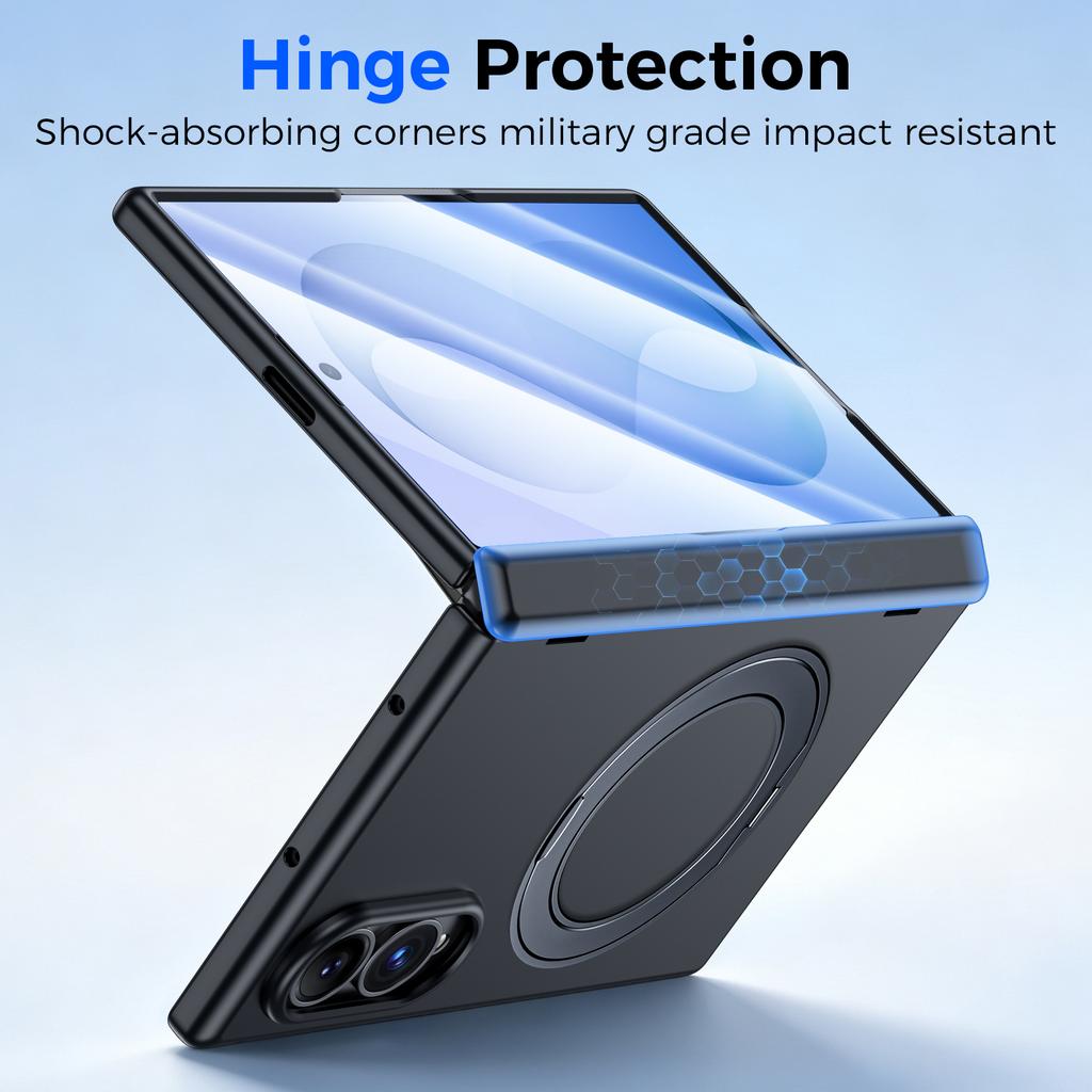 Galaxy Z Fold 8 Case with Ring Kickstand, Hinge Protection and Tempered Glass Screen Protector-Black