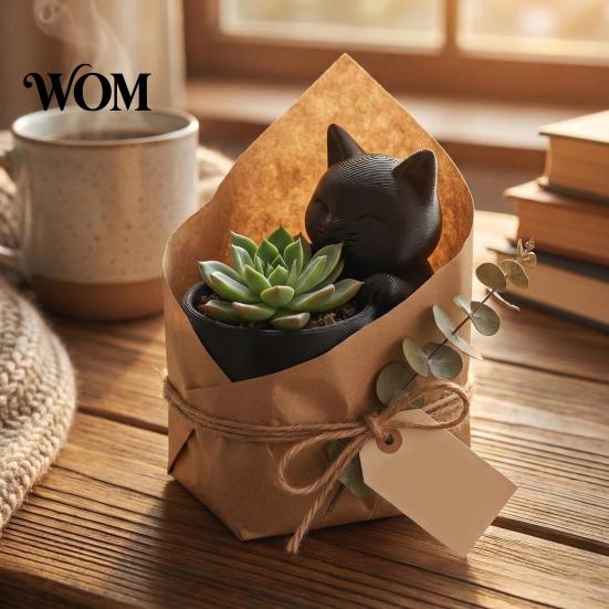 Cat Themed Planter 3D Printed Ornament, Shape Plant Pot, Office Desk Bay Window Pot Holder, Matte Frosted Surface Container for Home Decor Desktop